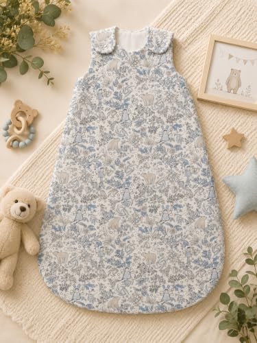 Image of TuddyBuddy Baby Cotton Wearable Quilted Sleeping Bag Blanket 1.5 Tog with 1 Way Zipper Closure | Ideal for Babies & Kids Hypoallergenic Fabrics | (Fairy in Jungle - Blue & Beige, 6-12 Months)