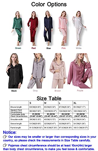 Seres Women's Silk Sleepwear Nightdress Pajamas,Long-Sleeve Blouse & Long Pants,9+ Colors,100% Silk(Main),真丝睡衣2