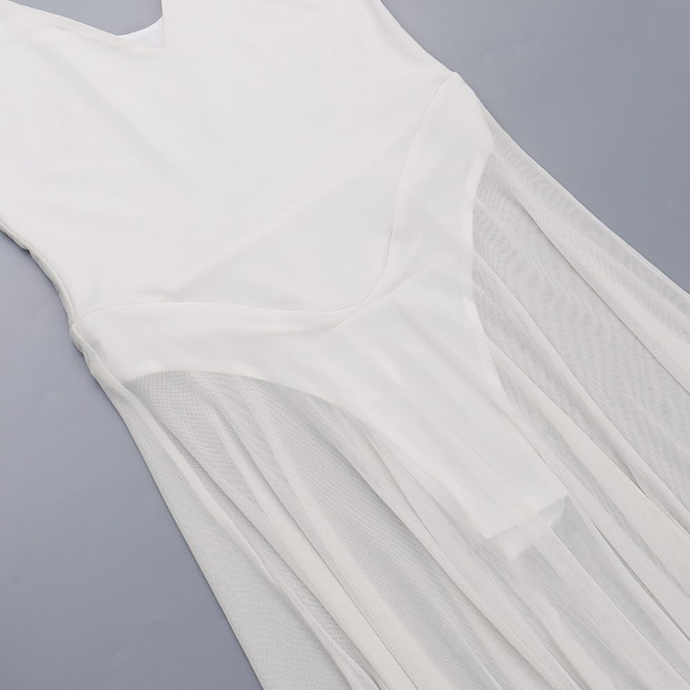 Women's Sexy Deep V-Neck Retro Sleeveless Solid Color Mesh A-line Dress Lace Cocktail Party Wedding Dress - Image 7