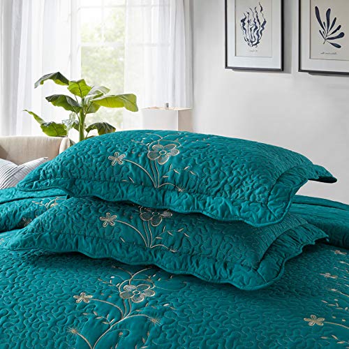 Marcielo 3 Piece Lightweight Bedspread Quilt Set Microfiber Quilt Embroidered Bedspreads Bed Coverlet Set, Lapaz (Teal, Queen) #TOP4