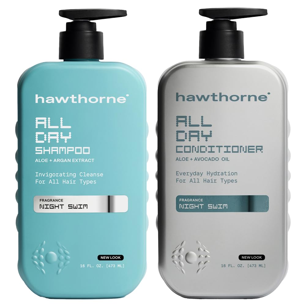 Hawthorne All Day Men's Shampoo and Conditioner Set. Sulfate Free Shampoo and Conditioner with Pure Avocado Oil and Aloe For Stronger, Healthier Hair.