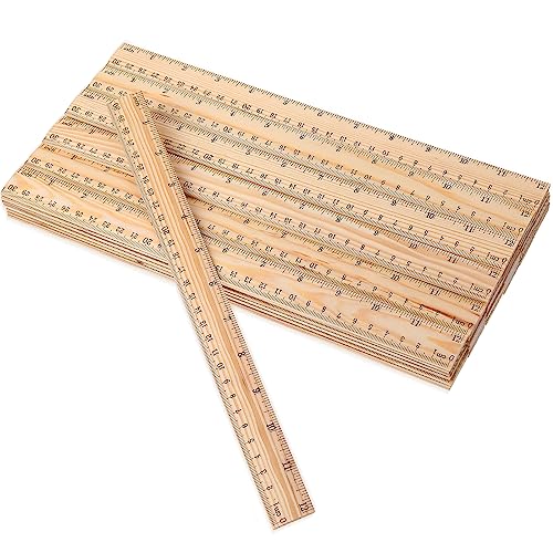 Zonon 100 Pack 12 Inch Wooden Rulers Bulk Rulers 2 Scale Wood Rulers
