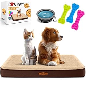 Lovpet® Cama para Perro Cookie, Incl. Cuenco + 3X Huesos Masticables, Sofá para Perros pequeños, Medianos y Grandes, Funda extraíble y Lavable, 112x81x7,6cm – Marrón/Beige – XL
