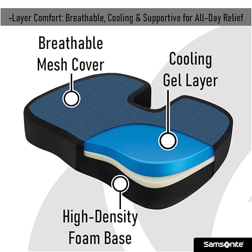 Image of Samsonite SA6104 Seat Cushion with Gel /Black [Cooling Effect is subjective, and Varies by Personal Sensitivity] Orthopedic Design Helps Relieve Pain Premium Memory Foam Fits