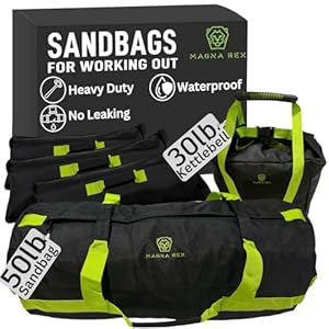 Sandbags for Working Out – Adjustable Sand Bags for Weight Training, Heavy Duty Equipment – 1 Outer Workout Sandbag, 3 Inner Sandbags, and 1 Soft Kettlebell (Black/Green, 50 lbs)