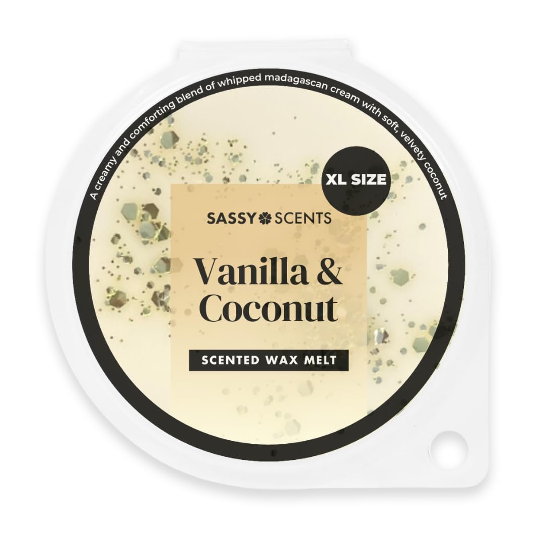 Sassy Scents Vanilla & Coconut Wax Melts | Up to 108 Hours Burn Time | Made in the UK | 70g XL