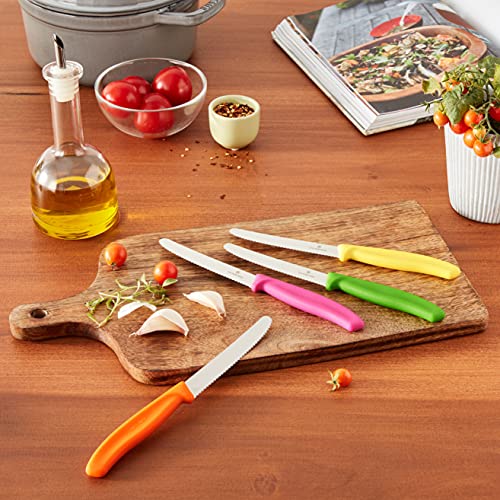 Victorinox 4.5 Inch Utility Knife Set | Razor Sharp Serrated Edge, Ergonomic Fibrox Pro Handle, Four (4) Pack, Multi Colored #TOP4
