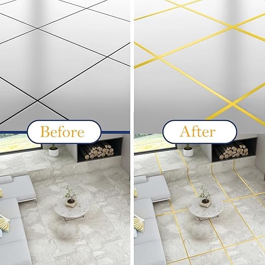 VARDISTA Golden Tape 1CM x 50M, Self-Adhesive Decorative Foil Line Border Tape with Mirror Finish for DIY Craft, Tiles, Walls, Ceiling, Cabinets & Floor Sealing Strip (Golden Patti) 3