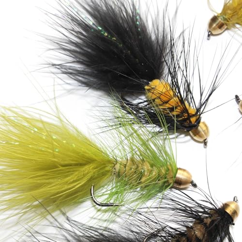 Tigofly 12 pcs Brass Cone Head Woolly Bugger Streamers Fly Fishing Flies Lures Baits for Salmon Trout -Size #2