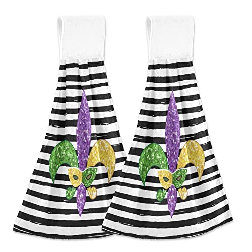 Kcldeci Mardi Gras Fleur De Lis Hanging Hand Towels With Hanging Loop Bathroom Hand Towels Soft Thick Dish Cloth Hand Dry Towels Hand Towels For Kitchen Bathroom Hanging #TOP7