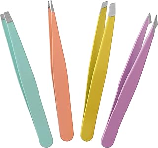 Stainless Steel Tweezers Set, 4 Pieces Professional Eyebrow Plucking Tweezers for Women and Men, Precision Tweezers Set for Ingrown Hair Remove and Splinter, Blackhead and Tick Remover, Multicolor