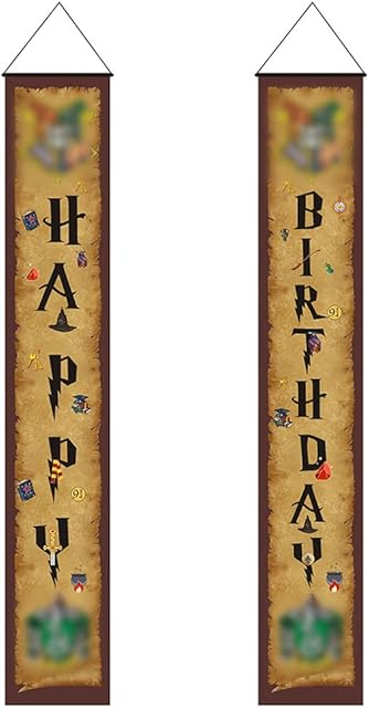 Magic Wizard Happy Birthday Door Couplet Banners Welcome Yard Sign Door Porch Banner Wall Hanging Backdrop for Indoor Outdoor Boys and Girls Wizard Party Decoration Kids Magic Theme Party Supplies