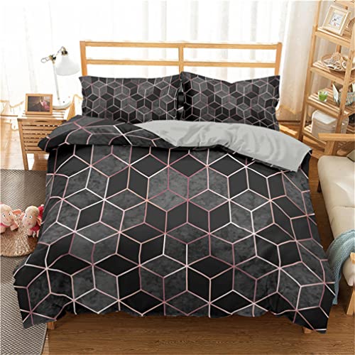 Tomifine Parure de Lit Housse de Couette 140x200 cm avec 2 x Taies d'oreiller 65x65 cm, Géométrique Imprimé Microfibre Linge de Lit avec Fermeture Éclair pour (140x200 cm, Carreaux d)