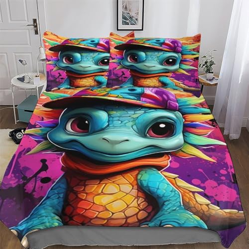 Juego de ropa de cama de microfibra con diseño de dinosaurios, 3 piezas, con fundas de almohada, para adultos, adolescentes y niños, funda nórdica doble (200 x 200 cm)