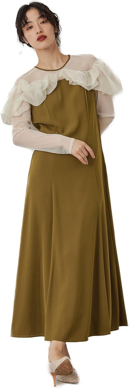 ファーファー】タグ付 ラメチュールドレス ティアード ロング ボウタイ