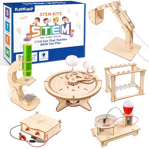 6-in-1 STEM Science Kits for Kids, Wood Arts and Craft Kits, STEM Toys for Boys Girls Age 8-12 5-7 8 10 12 13 14 Gift Idea, 3D Puzzles Building Engineering Model Set Light Beige