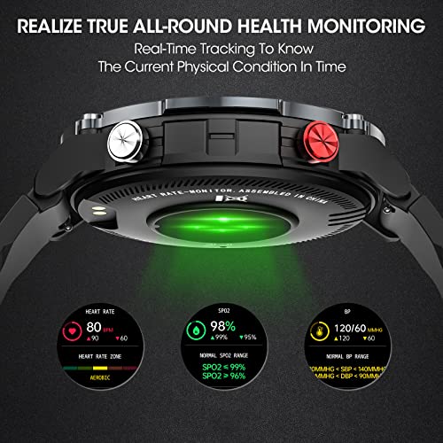 Military Smart Watch Men(Answer/Make Calls), 2023 All-New Tactical Bluetooth Smart Watch For Android Iphone, 5 Atm Waterproof Rugged Fitness Tracker, Outdoor Watch With Heart Rate/Spo2/Ai Voice, Black #TOP3