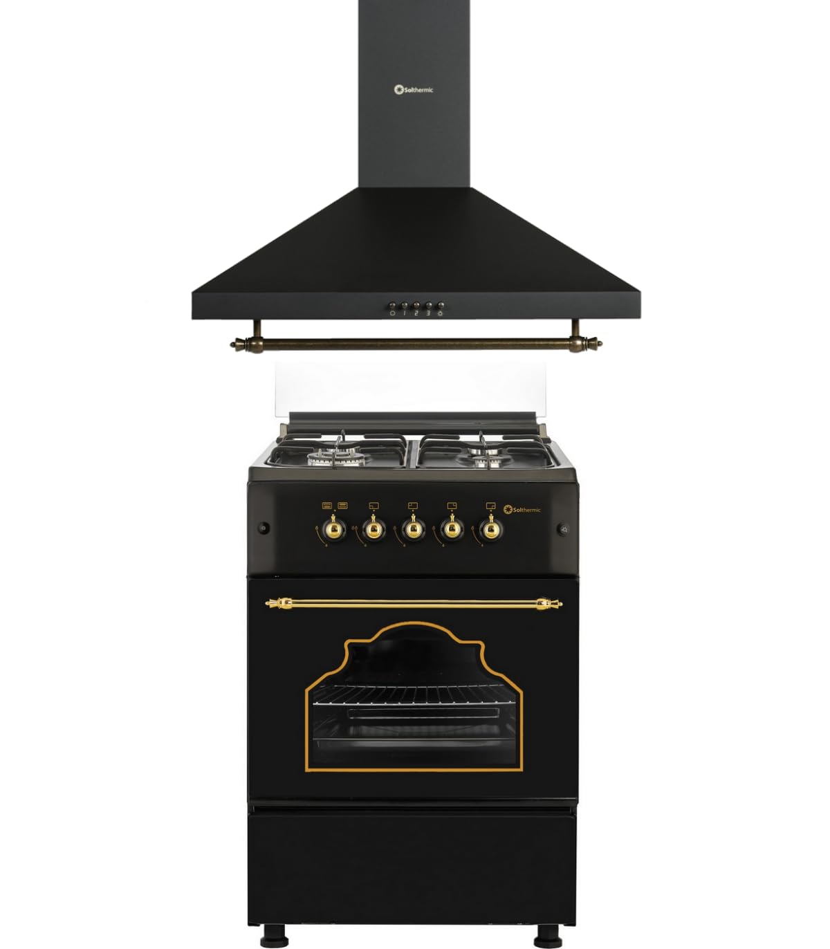 SOLTHERMIC COMBO PACK NEGRO RUSTICO COCINA F5S40G2RB 50 cm 4 fuegos + CAMPANA H60PR