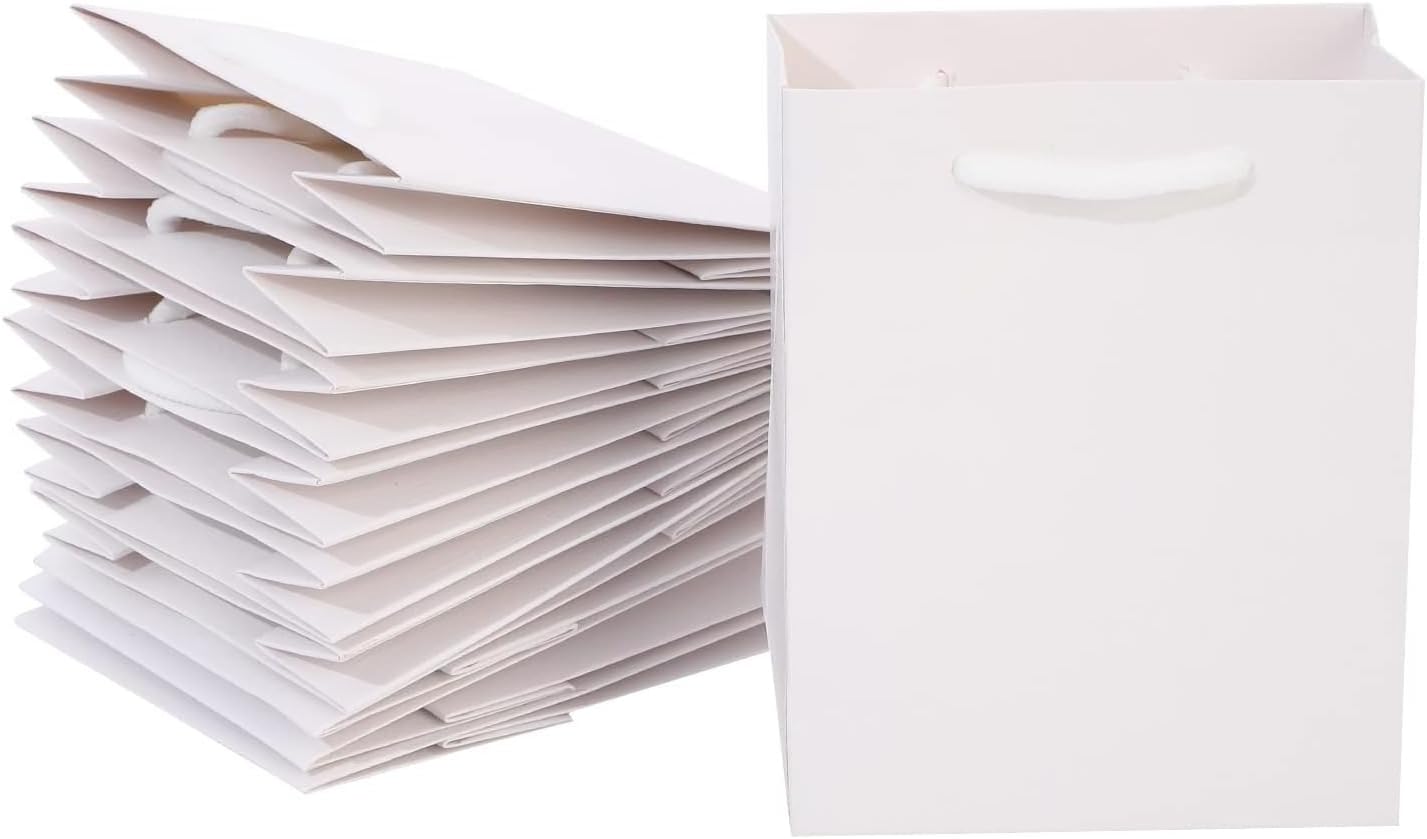 REDDOTGIFT® Pack of 10 Textured Paper Bags,Gift Bags Shopping Bag Party Favor Bags for Birthday Mother’s Day, Baby Shower Bridal Shower Wedding Gift (A6 : H14.5 * 11.5 * 6.5cm, White)