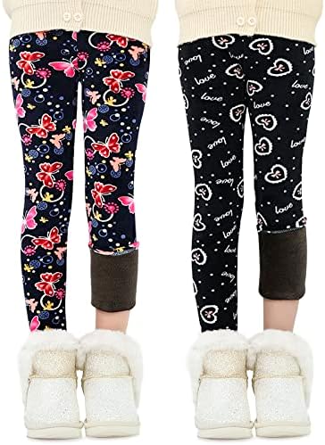 Adorel Girls Fleece Lined Leggings Winter Pants Pack of 2 Bows & Butterflies 10-11 Years (Manufacturer Size 160)