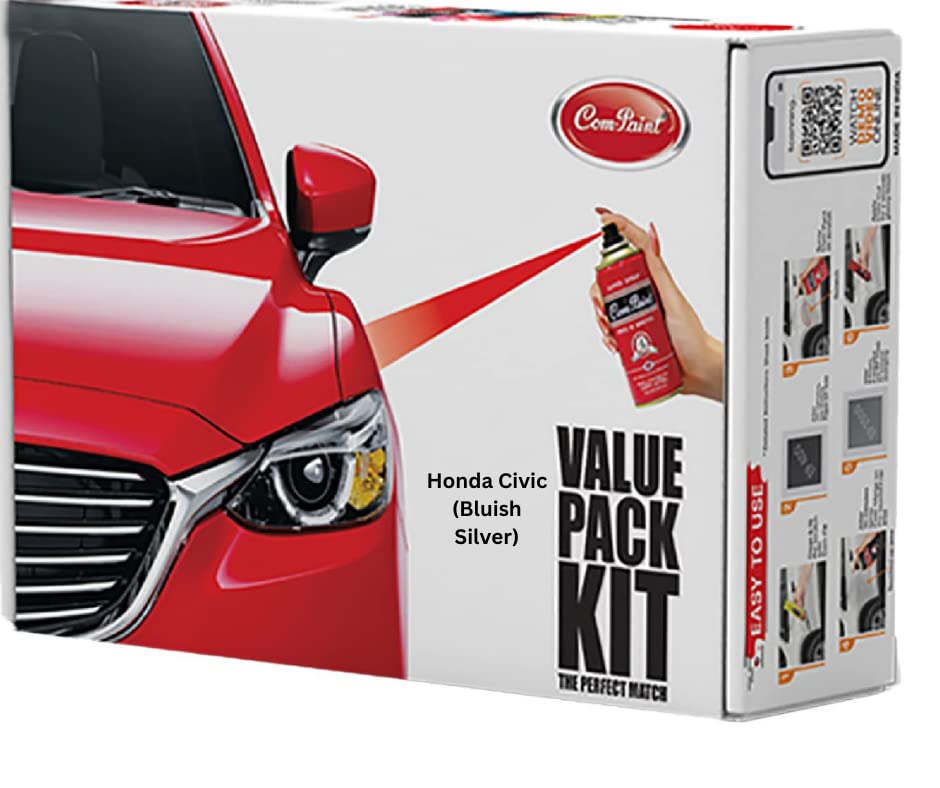 Image of COM-PAINT Best Car Scratch Remover Kit - Spray Paint for Honda Civic, RC Colour (Bluish Silver) - Made in India