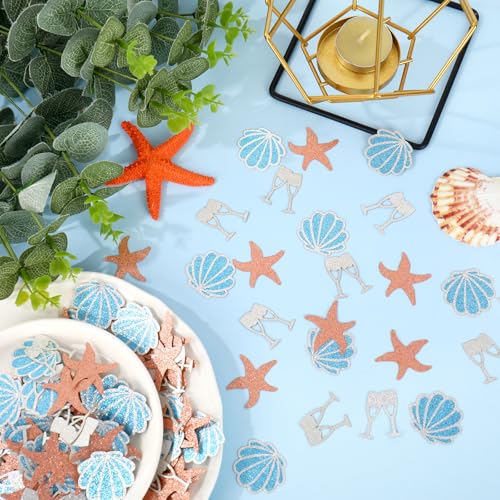Image of Whaline 300 Pcs Last Toast on The Coast Table Confetti Bachelorette Party Confetti Glitter Shell Starfish Wine Cup Table Centerpieces for Coastal Beach Bridal Shower Wedding