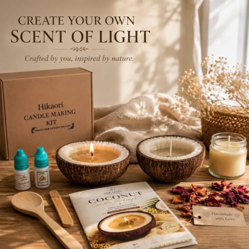 Image of DIY Coconut Candle Making Kit | Soy & Gel Wax | Vanilla & Sandalwood Scent | Long-Lasting Clean Burn