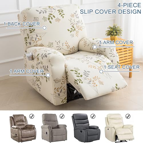 Image of Eco-Ancheng Recliner Slipcovers 4-Pieces Lazyboy Recliner Covers Recliner Couch Covers Recliner Chair Cover Non Slip Reclining Slipcovers with Storage Pockets Furniture Protector for Living Room,15