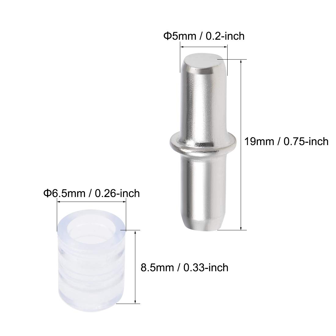 uxcell Shelf Bracket Peg 5x19mm Nickel Plated Holder Support Rubber Sleeves 50 Pcs - Image 3