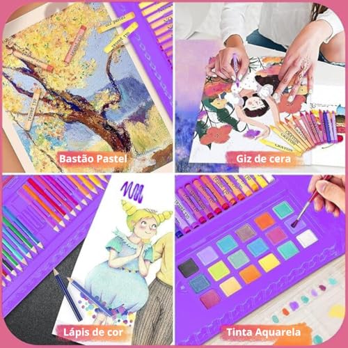 Maleta Pintura Infantil 208 Peças com Cavalete Estojo de Pintura Infantil Menina e Menino Kit de Pin