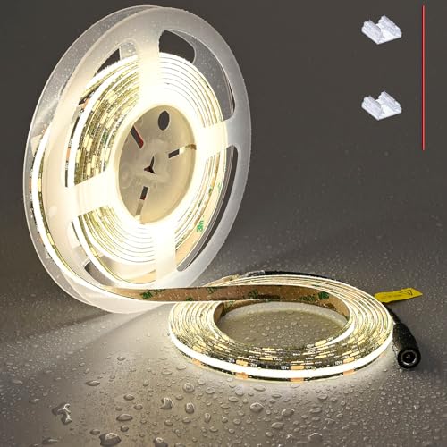 TOPAI Tira LED COB 12V 4000K Blanco Natural IP65 Impermeable Negra PCB 480LED/M 5M Alto Brillo 4000Lm CRI>90 Cortable Flexible para Iluminación Hogar, Oficina y DIY (Sin Fuente de Alimentación)