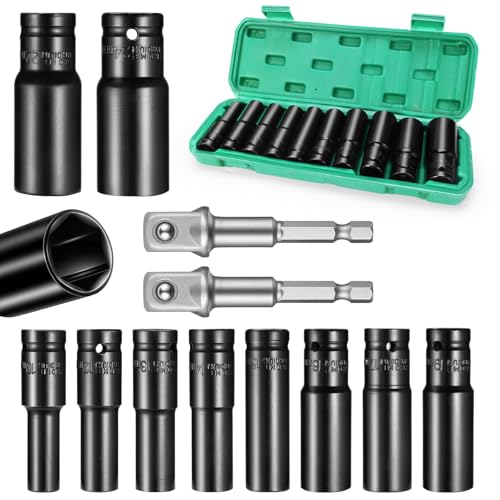 1/2" Drive Deep Impact Socket Set, 10-Piece Metric 10-24mm, Cr-V Steel Heavy Duty Impact Sockets for Electric Wrench & Ratchet (Black Finish)