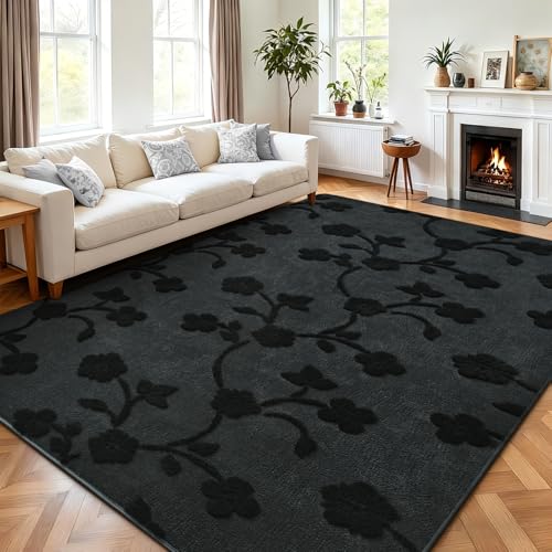 Tapete Grande Minimalista Floral 6x9ft Gris Oscuro miniatura 7