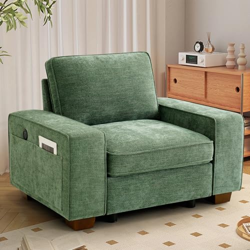 Image of TEKAMON 45 inch Accent Chair with Seat Storage, Oversized Single Sofa Chair, Modern Chenille Fabric Armchair for Living Room /Office with Wide Armrests, Side Pockets, USB /Washable Covers(Green)