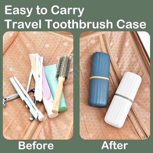 Image of QONETIC Travel Tooth Brush Holder For Bathroom Square Toothbrush Holder For Travel, Portable Toothbrush Case & Tooth Brush Cover Box Organizer For Traveling, Camping, & Business Trips (Blue + Peach)