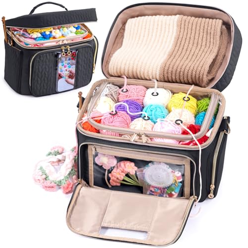 Image of MYBAGZING Crochet Bag Organizer - Yarn Bags for Crocheting - Crochet Storage Bag with Pockets for Crochet Hooks, Crochet Accessories - Yarn Organizers - Yarn Holders for Crocheting - Knitting Bags