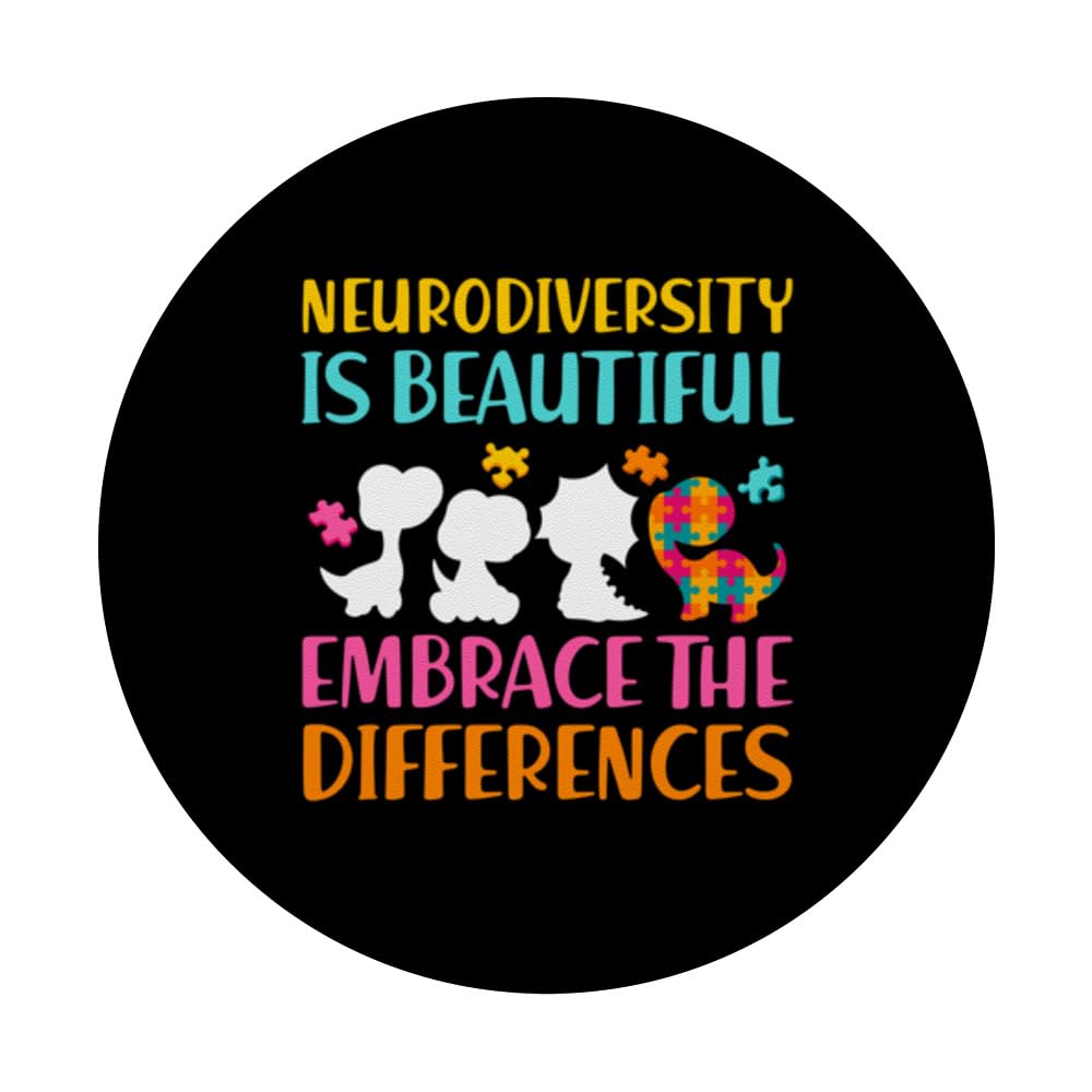 Neurodiversity Is Beautiful Embrace The Differences Autism PopSockets Swappable PopGrip, Black - Image 3