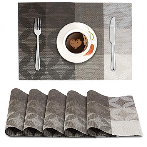 Styleys Dining Table Mats 6 Pieces Washable (S13), S68 – White Silver Round