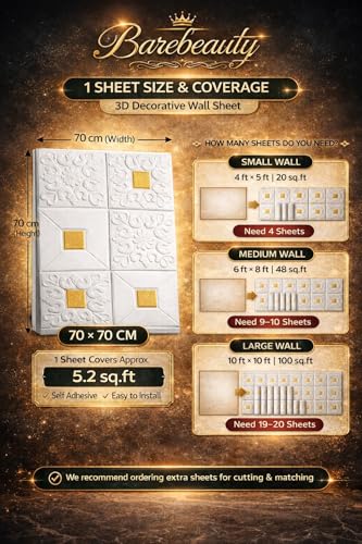Image of Barebeauty 3D Wall Panel Wallpaper, Self Adhesive PE Foam Brick Sticker, Waterproof Wall Covering for Home Decor, 70 x 70 cm (Pack of 1, 5.27 Sq. Ft. Approx)