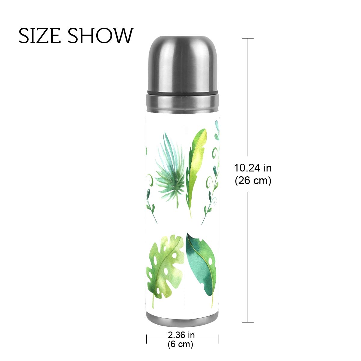 Taza de viaje aislada al vacío de acero inoxidable con doble pared a prueba de fugas, botella de agua con diseño de elefante personalizado impreso en piel auténtica, termo de 500 ml