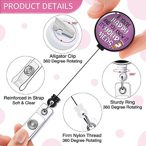 Geygie If You're Happy And You Know It It's Your Meds Badge Reel Retractable With Alligator Clip, Funny Id Badge Holder Gift For Doctors Nurses Pharmacy Office Worker Occupational Therapist #TOP2