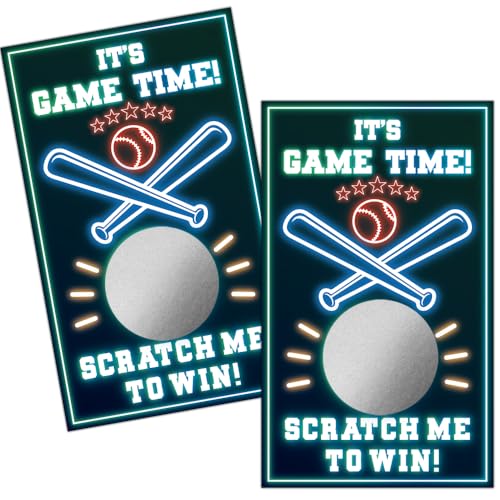 Haizct 50 Pack It's Game Time Baseball Theme Scratch Off