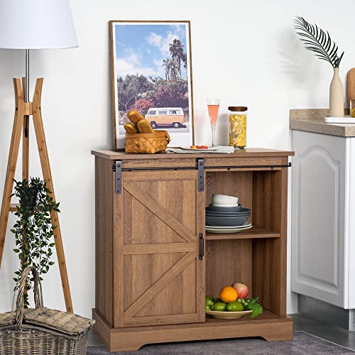 Sophia & William Coffee Bar Cabinet For Kitchen, Farmhouse Sideboard Buffet Storage Cabinet With Sliding Barn Door, 31.9 Height, Oak #TOP24