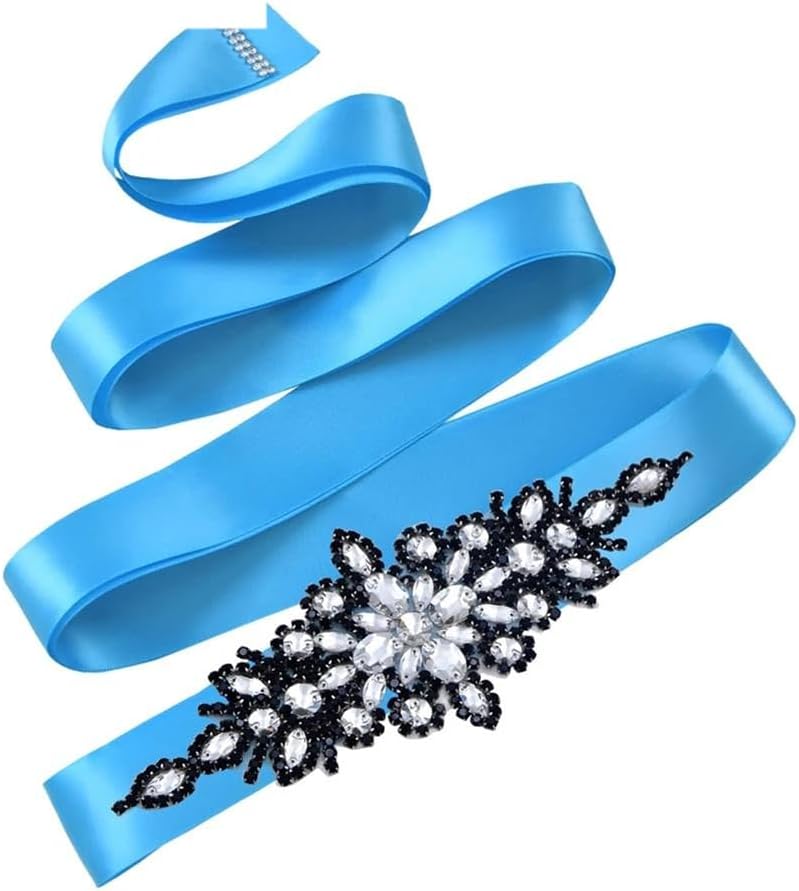Black Rhinestones Belt Wedding Dress Bridal Sash Women's Caftan Evening Waist Belt Gown Appliques
