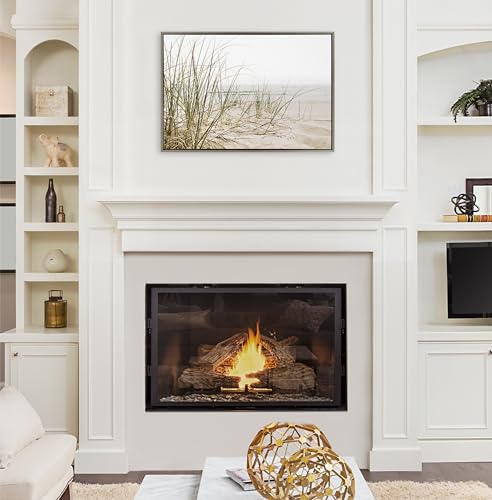 Kate and Laurel Sylvie Calming Beach Grass Framed Canvas Wall Art by The Creative Bunch Studio; 23x33 Gray; Coastal Grassy Beach Landscape Art for Wall by Kate and Laurel - Used condition - Image 4