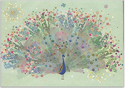 Hochwertige Grußkarte mit prächtigem Pfau als Motiv - von Turnowsky, einsetzbar für verschiedene Anlässe. Relief-Klappkarten zum Beschriften mit Umschlag Cover