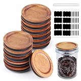 12Pack Wide Mouth Mason Jar Lids with Chalkboard Labels and Chalk Marker, Acacia Wooden Storage Cann