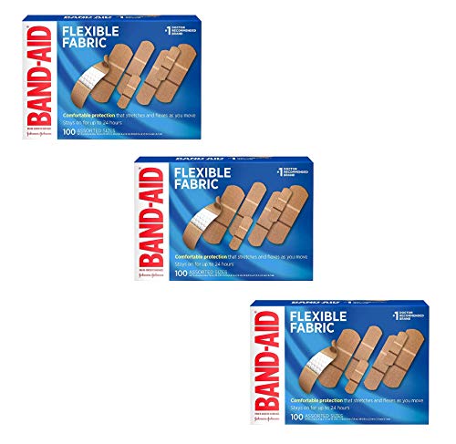 Band-Aid Brand Flexible Fabric Adhesive Bandages for Wound Care and First Aid, Assorted Sizes 100 Count (3 Pack)