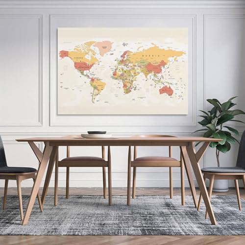 世界地図装飾的な絵ヴィンテージポスター キャンバス 壁アートホーム バスルーム 寝室 オフィス装飾 プリント芸術作品 インテリア08x12inch(20x30cm) [5]