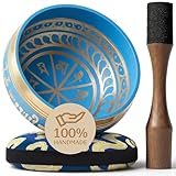 Silent Mind ~ Tibetan Singing Bowl Set ~ Blue Color Design ~ With Dual Surface Mallet and Silk Cushion ~ Promotes Peace, Chakra Healing, and Mindfulness ~ Exquisite Gift